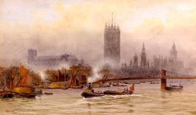 Photo of "WESTMINSTER AND THE HOUSES OF PARLIAMENT FROM THE RIVER" by THE REVEREND SIR HUBERT MEDLYCOTT