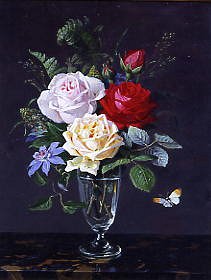Photo of "A STILL LIFE OF ROSES AND CLEMATIS" by OLAF AUGUST HERMANSEN