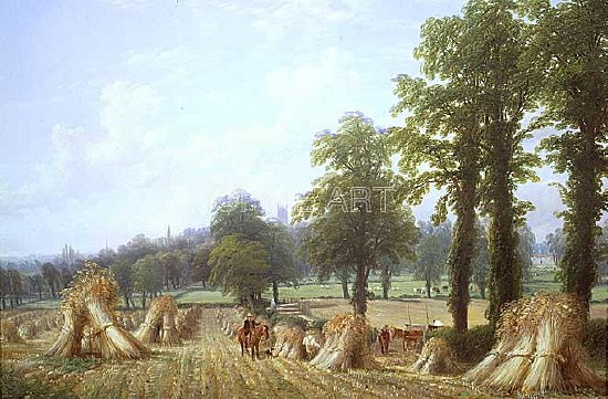 Photo of "A VIEW OF HARVESTING NEAR WARWICK, ENGLAND" by THOMAS BAKER