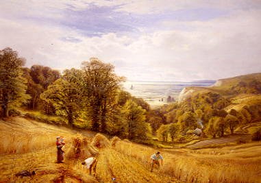 Photo of "A GOLDEN HARVEST ON THE SOUTH COAST, ENGLAND" by ALFRED AUGUSTUS GLENDENNING