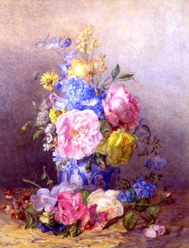 Photo of "A STILL LIFE OF ROSES AND SUMMER FLOWERS" by MARIA HARRISON