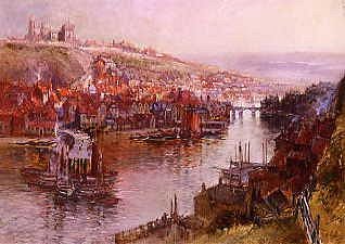 Photo of "THE EVENING GLOW, WHITBY, YORKSHIRE" by THOMAS (ACTIVE 1860) GREENHALGH
