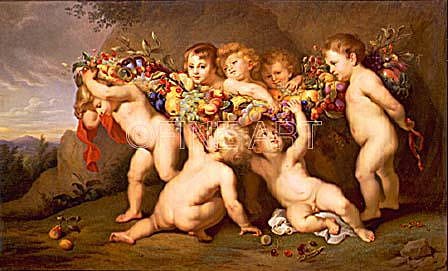 Photo of "CHERUBS WITH A GARLAND OF FRUIT" by F. SCHADE