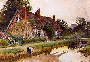 Photo of "A COUNTRY COTTAGE BY THE RIVER" by ARTHUR CLAUDE STRACHAN