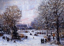 Photo of "BUCKINGHAM PALACE FROM ST JAMES'S PARK IN THE SNOW" by JOHN (LIVING ARTIST) SUTTON