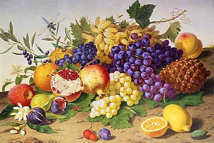 Photo of "A STILL LIFE OF GRAPES, PINEAPPLE, FIGS AND POMEGRANATES" by ADOLF SENFF