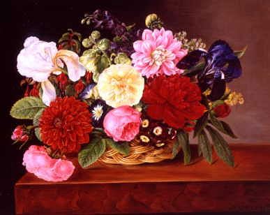 Photo of "A RICH STILL LIFE OF FLOWERS WITH DAHLIAS AND IRIS" by MARIA GROVE