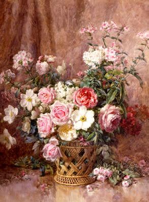 Photo of "A STILL LIFE OF ROSES, ANEMONES AND PHLOX IN A BASKET" by FRANCOIS RIVOIRE