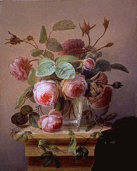 Photo of "A STILL LIFE OF PINK ROSES IN A GLASS VASE" by HANS HERMANN