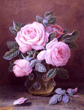 Photo of "PINK ROSES IN A GLASS VASE" by WILLIAM B. (ACTIVE 1850- HOUGH