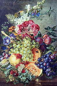 Photo of "A STILL LIFE OF FRUIT AND FLOWERS" by GERRIT JAN VAN LEEUWEN