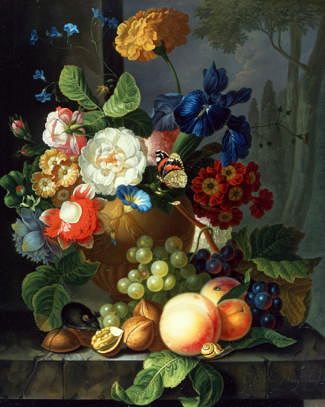Photo of "A STILL LIFE OF FLOWERS WITH IRIS AND PRIMULA" by ELIZABETH VAN HOOGENHUYZEN