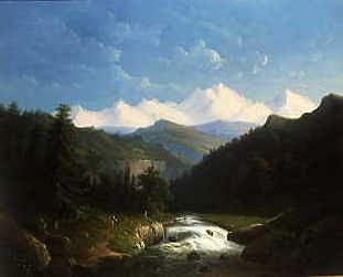 Photo of "A WOODED MOUNTAINOUS LANDSCAPE" by JACOBUS HENDRICUS JOHANN NOOTEBOOM