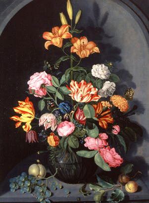 Photo of "A STILL LIFE OF FLOWERS IN AN ALCOVE" by JOHANNES BOSSCHAERT