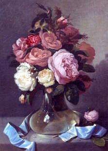 Photo of "A ROMANTIC STILL LIFE OF ROSES IN A VASE" by MOSES HAUGHTON