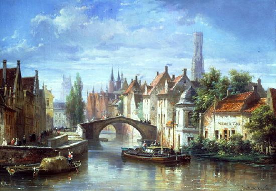 Photo of "BARGES ON THE CANAL IN BRUGES" by PIERRE JUSTIN OUVRIE