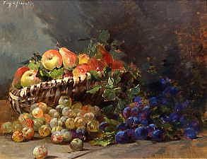 Photo of "A STILL LIFE OF APPLES AND GREENGAGES IN A BASKET" by ALBERT-TIBULLE FURCY DE LAVAULT