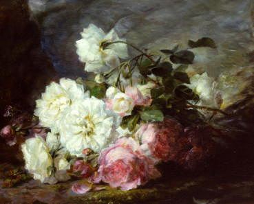 Photo of "A STILL LIFE OF PINK AND WHITE ROSES" by ANDRE PERRACHON