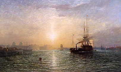 Photo of "EVENING ON THE THAMES" by JAMES FRANCIS DANBY