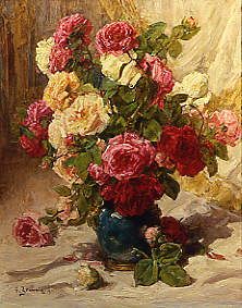 Photo of "A STILL LIFE OF ROSES IN A VASE" by GEORGES JEANNIN