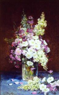Photo of "LILAC AND SUMMER FLOWERS IN A GLASS VASE" by LOUIS-REMY MATIFAS