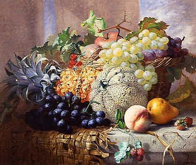 Photo of "A STILL LIFE OF FRUIT WITH MELON" by ELOISE HARRIET STANNARD