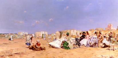 Photo of "A SOCIABLE AFTERNOON ON THE BEACH (FULL PAINTING)" by FREDERICK HENDRICK KAEMMERER
