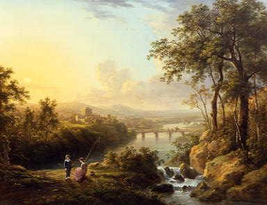 Photo of "A RIVER LANDSCAPE WITH CHILDREN FISHING" by ABRAHAM PETHER