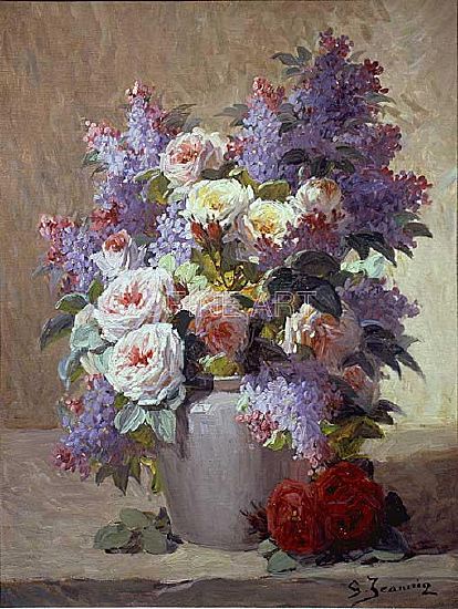 Photo of "NATURE MORTE AUX ROSES ET LILAS" by GEORGES JEANNIN