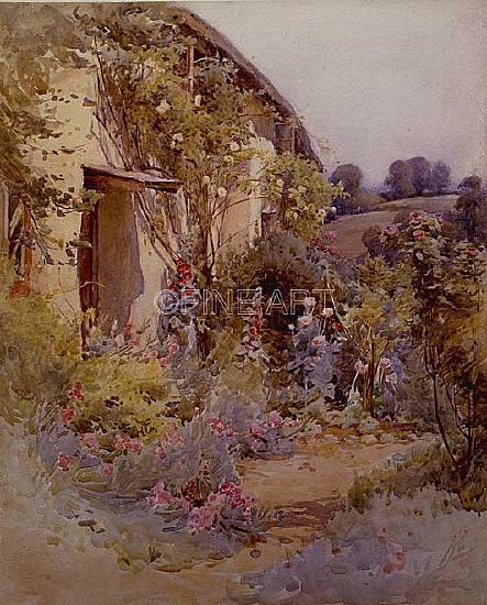 Photo of "A COTTAGE GARDEN" by JOSEPH HAROLD SWANWICK