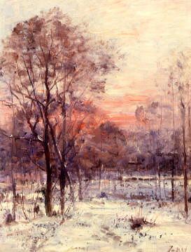 Photo of "A WINTER LANDSCAPE AT SUNSET" by LOUIS AIME JAPY