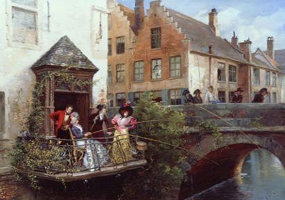 Photo of "FISHING ON A CANAL IN BRUGES" by GEORGES JULES AUGUST CAIN