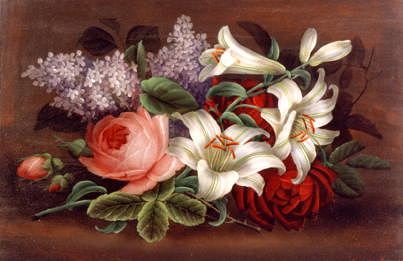 Photo of "STILL LIFE OF LILAC, LILIES AND ROSES" by EDWIN STEELE