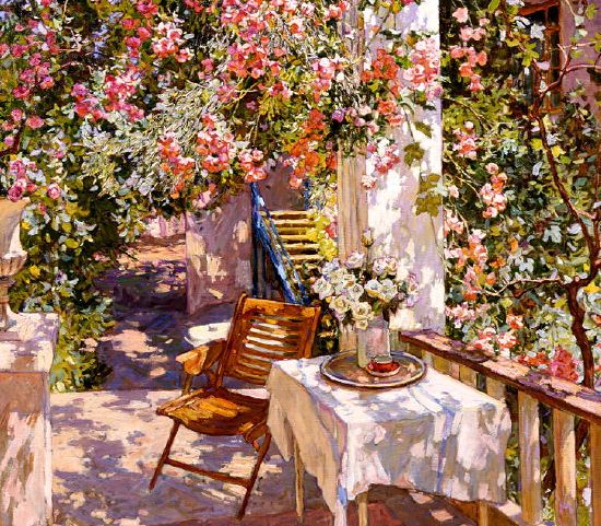 Photo of "TERRACE WITH PINK FLOWERS" by PIOTR (CONTEMPORARY-EXTR STOLERENKO