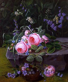 Photo of "STILL LIFE WITH ROSES AND BLUEBELLS" by CHRISTINE (ACTIVE 1850 NORMANN