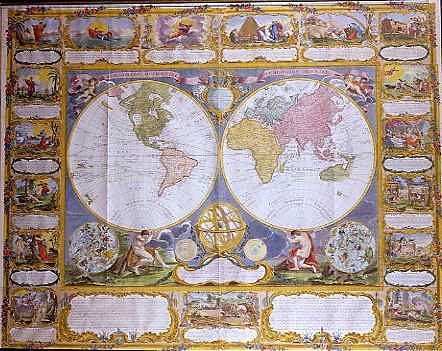 Photo of "WORLD MAP WITH STARS AND BIBLE AND ARTS VIGNETTES" by  LONGCHAMP