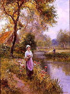 Photo of "PICKING FLOWERS ALONG THE WATER'S EDGE" by ERNEST WALBOURN