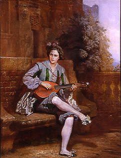Photo of "A PAGE GIRL PLAYING THE LUTE" by ERNEST AUGUST (ACTIVE 18 BECKER
