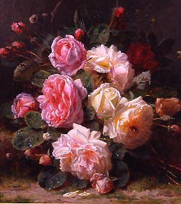 Photo of "A STILL LIFE OF BEAUTIFUL PINK AND YELLOW ROSES" by JEAN BAPTISTE ROBIE