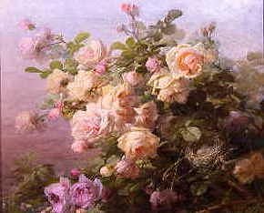 Photo of "A STILL LIFE OF PEACH AND PINK ROSES" by ANDRE BENOIT PERRACHON