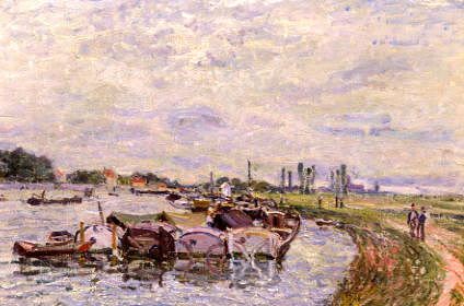 Photo of "BARGES ON THE CANAL." by ALFRED SISLEY