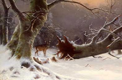 Photo of "EVENING SNOWSCENE WITH REINDEER" by NILS HANS CHRISTIANSEN