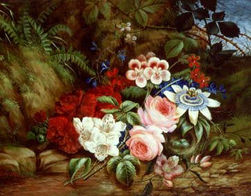 Photo of "STILL LIFE WITH ROSES AND PASSION FLOWER" by EDWIN STEELE
