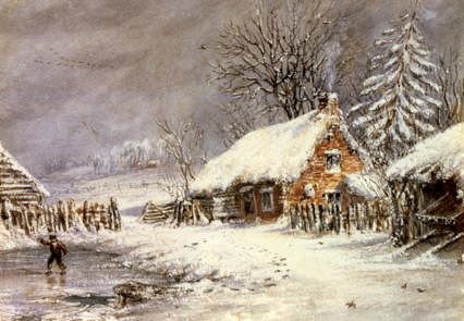 Photo of "A COTTAGE IN WINTER" by EDWARD WILLIAM COOKE