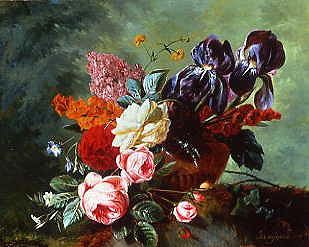 Photo of "STILL LIFE WITH IRIS & ROSES" by FRANCOIS-JOSEPH HUYGENS