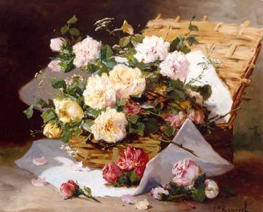 Photo of "A STILL LIFE OF ROSES IN BASKET" by L. ROUSSEL
