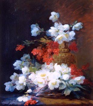 Photo of "STILL LIFE OF CHRISTMAS ROSES" by CHARLES ETIENNE GUSTAVE GUERIN
