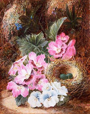 Photo of "A STILL LIFE OF A BIRD'S NEST AND VIOLETS" by OLIVER CLARE