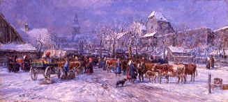 Photo of "THE VILLAGE SQUARE ON MARKET DAY, WINTER" by KARL STUHLMULLER
