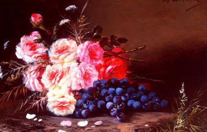 Photo of "A STUDY OF PINK ROSES AND BLACK GRAPES" by M. COULIN